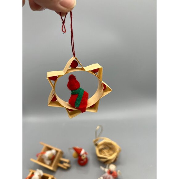 6 Vtg Nordic Christmas Tree Ornaments Swedish Wood Straw Cloth Decorations Santa - Picture 12 of 16